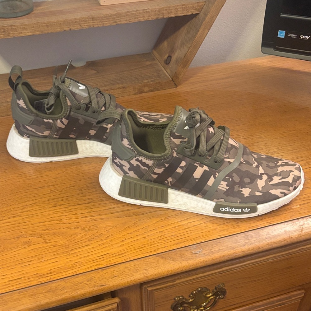 Adidas NMD R1 Olive and Cream Camo Sneakers